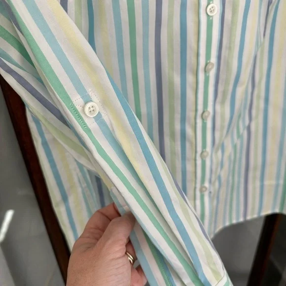Talbots Plus Size 1X Striped Button Up Shirt 100% Cotton Roll Tab Sleeves EUC - Picture 3 of 8